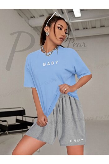 Pear Wear Жіночий дитячий друкований негабаритний подвійний комплект Tisort Sort