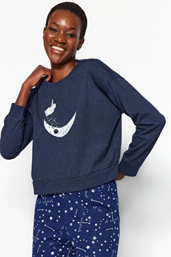 Trendyol Collection Galaxy PrinTed Navy Blue T-shirt and Jogger Sleepwear SeT 100% CoTTon - THMAW21PT0294