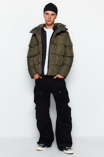 Trendyol Collection Oversize Khaki Puffer Jacket - Water and Wind Resistant, Winter Tmnaw23Mo00086