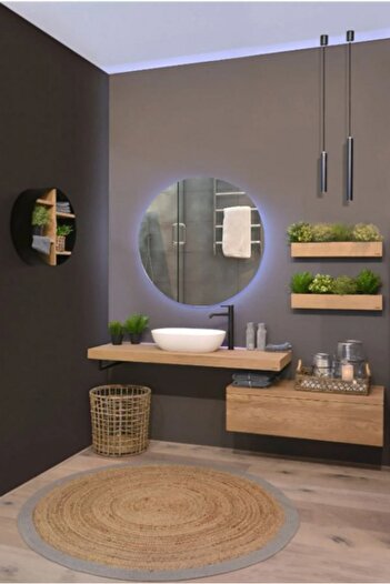 Narkissos Dizayn 60 cm Blue LED Round Bathroom Mirror / Makeup Mirror / with Transformer
