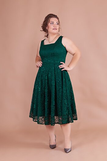 Bidoluelbise French Lace Square Collar Midi Length Sleeveless Thick Strap Plus Size Evening Dress & Invitation & Graduation Dress