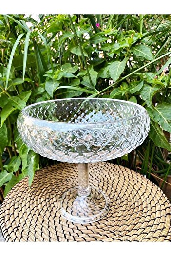 Jenisa Handmade Glass Leg Small Cage Presentation Bowl 24x16 Cm