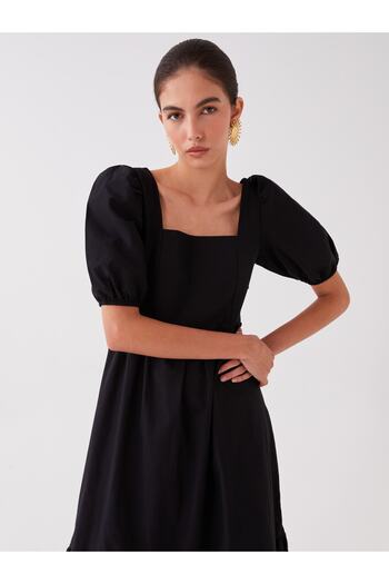 LC Waikiki Square Collar Plain Balloon Sleeve Women's Dress