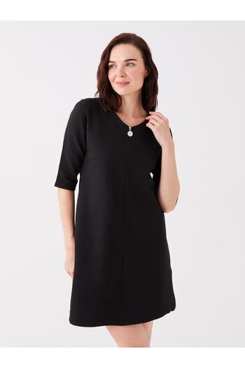LC Waikiki Women's Dress - V-neck, Solid, Short Sleeve