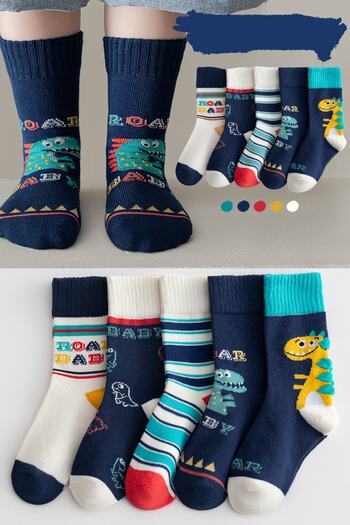 BGK Set of 5 Dinosaur Patterned Assortment Classic Socks for Children