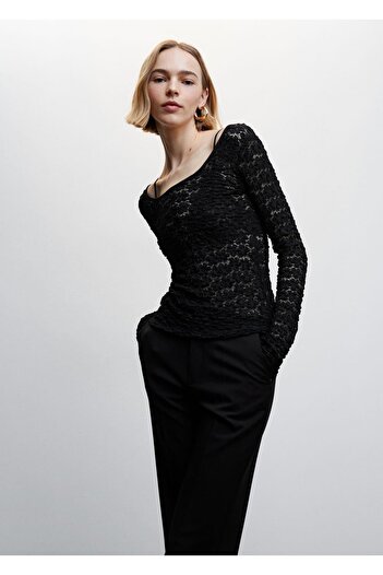 MANGO Woman Long Sleeve Textured T-Shirt