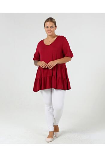 Curvy Trend Plus Size Gathered Block Ruffle Sleeve Tunic