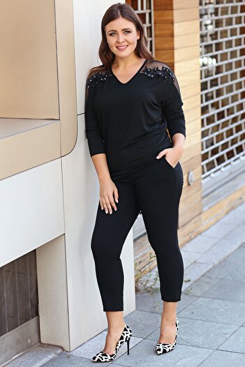 Curvy Trend Plus Size Shoulder Tulle Floral Μπλούζα
