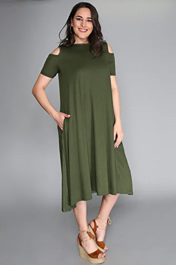 Curvy Trend Shoulder Low-cut Viscose Dress