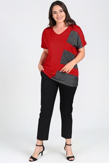 Curvy Trend Plus Size Glitter Detailed Short Sleeve Blouse