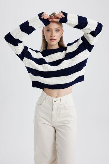 DeFacto Cool Oversize Fit csíkos nyakú pulóver X4931az23wn