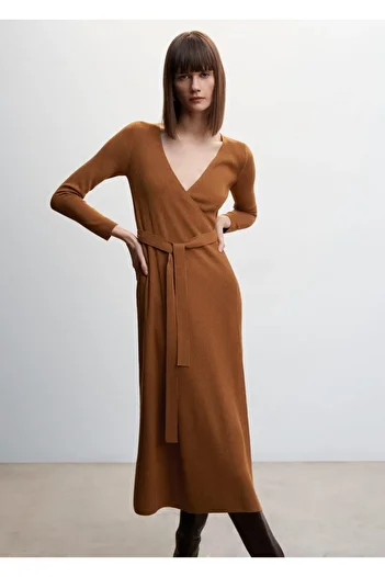 MANGO Woman Γραβάτα Λεπτομερές Πλεκτό Φόρεμα