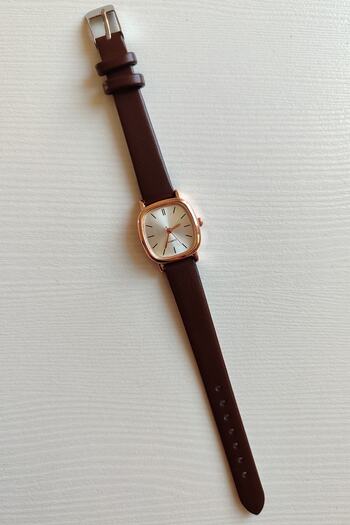 Ricardo Retro Minimal Bitter Brown Leather Cord ROSE GOLD Case Vintage Women's Wristwatch