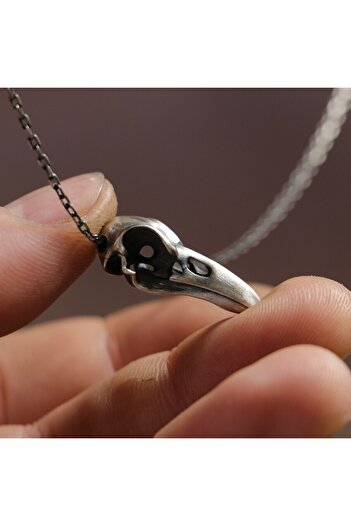 Moko Art Design Mini Raven Skull 925 Gümüş Kolye