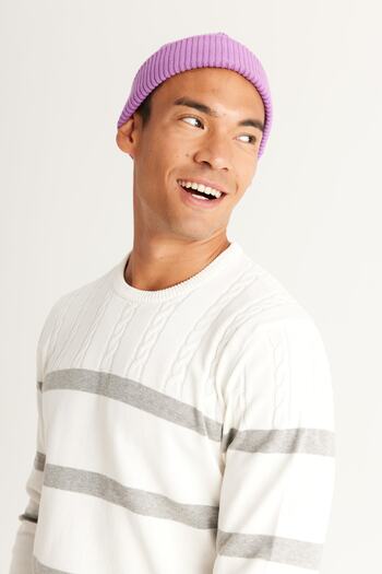 ALTINYILDIZ CLASSICS Πλεκτό πουλόβερ ανδρικό εκρού-γκρι Standard Fit Regular Cut Crew Neck 100% βαμβακερό πλεκτό πουλόβερ