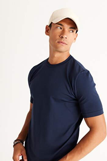 ALTINYILDIZ CLASSICS Men's Navy Blue Standard Fit Regular Cut Crew Neck Knitwear T-Shirt