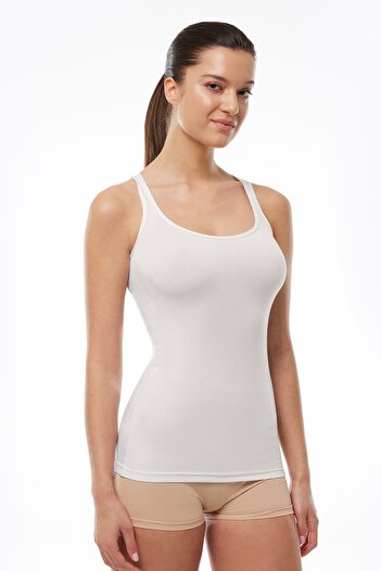 Malabadi Women's Ecru 2 Pack Modal Long Tank Top 143