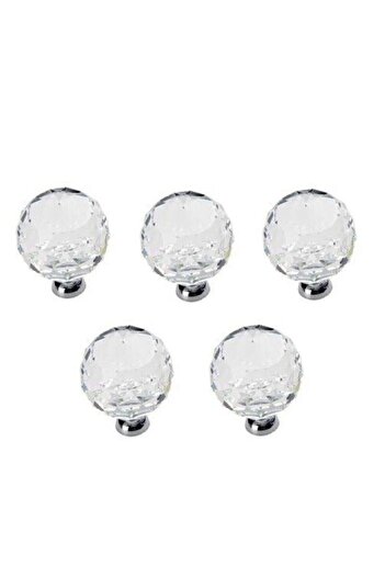 HİLAL AKS 5 bucăți butoane de cristal 30 mm crom- mâner de cristal transparent