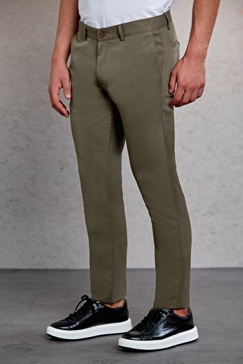Hatemoğlu Хакі Slim Fit з візерунком і бічними кишенями, брюки з канвасу