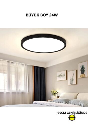 luxshome Büyük Boy 24w Metal Siyah Kasa Tavana Sıfır Led Panel Armatür Avize 6500K Beyaz Işık Ev Ofis İşyeri