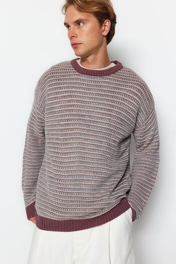 Trendyol Collection Πουλόβερ Dried Rose Jacquard Regular Crew Neck - TMNAW22KZ0658