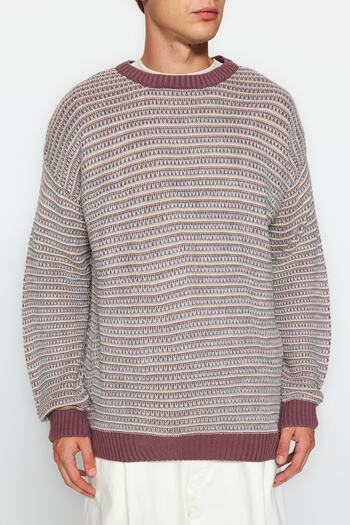 Trendyol Collection Πουλόβερ Dried Rose Jacquard Regular Crew Neck - TMNAW22KZ0658