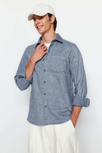 Trendyol Collection Silná zimní košile se vzorem Indigo Diagonel – Regular Fit TMNAW24GO00059