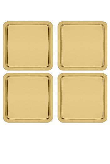 Kitchen Design Lab Paslanmaz Çelik Gold Renk Sunum Tepsisi 21 X21 Cm Çay Kahve Pasta Tatlı Servis Sunum Tepsisi 4 Adet