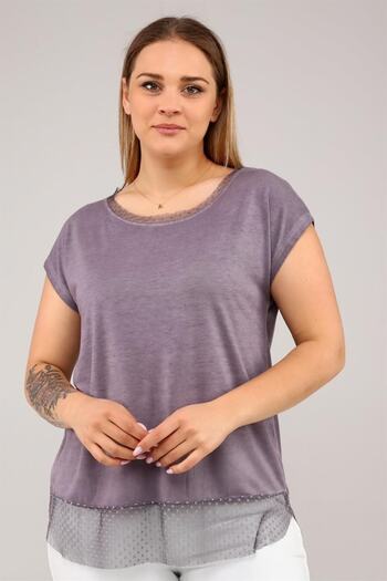 Seamoda Tunic with Dot Lace Hem-LIGHT PURPLE
