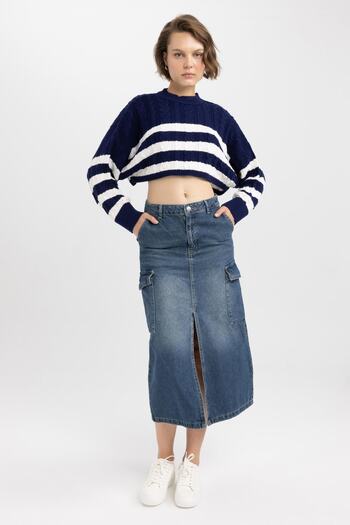 DeFacto Coool Regular Fit Striped Crew Neck Knitwear Sweater A7046Ax23Wn
