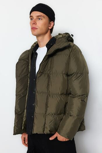 Trendyol Collection Oversize Khaki Puffer Jacket - Water and Wind Resistant, Winter Tmnaw23Mo00086