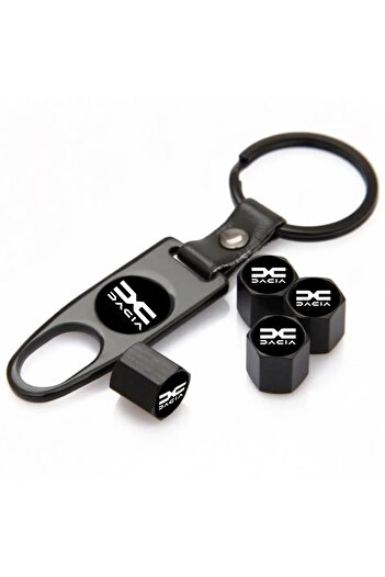 GARDENAUTO New Dacia Stainless Steel Valve Cap and Keychain Set