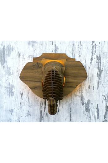 hü ma tasarım ve aksesuar Natural Wooden MDF Laser Cut Rustic Living Room Sconce Wall Decor with Elephant Head Design (Bulb Included)