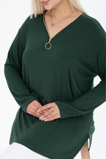 HÜLYA BUTİK EMERALD COLLAR ZIPPERED LONG SLEEVE BLOUSE