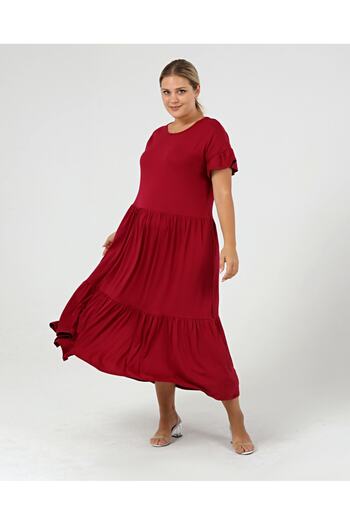 Curvy Trend Plus Size Gathered Block Ruffle Sleeve Dress