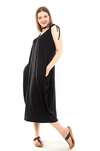 Moda Cazibe Women's Black Rope Strap Jumbo Casual Dress M9199