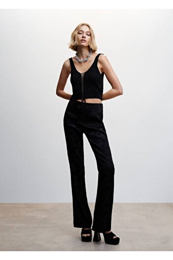 MANGO Woman Ribbed Lace Blouse