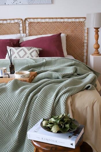 vivamaison Double Waffle Pique Bedspread Cotton Sage Green 220x240 cm