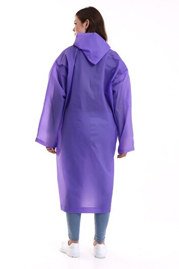 MACERATİ Women's Men's Raincoat Hooded Eva Purple Raincoat with Snap Fasteners