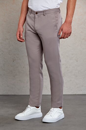 Hatemoğlu Light Gray Slim Fit Patterned Side Pocket Canvas Trousers