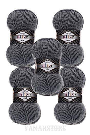 Alize Superlana Midi 5 Pieces Yumak 87 Charcoal Gray Scarf Vest Sweater Knitting Thread