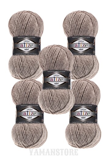 Alize Superlana Midi 5 Pieces Yumak 207 Light Brown Melange Scarf Vest Sweater Knitting Thread