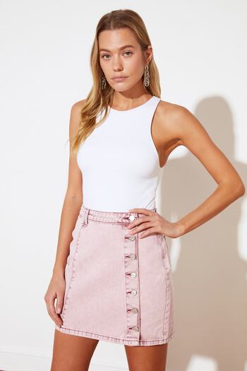 Trendyol Collection Pink Button Detailed Denim Skirt TWOSS21ET0515