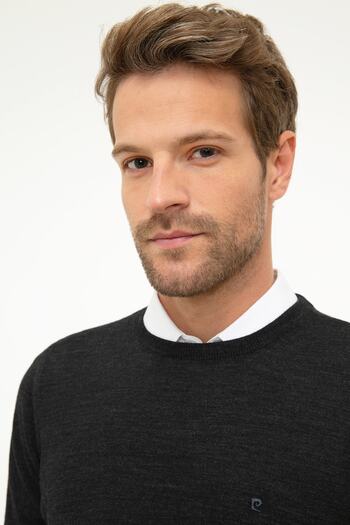 Pierre Cardin Men's Anthracite Gray Melange Slim Fit Basic Knitwear Sweater