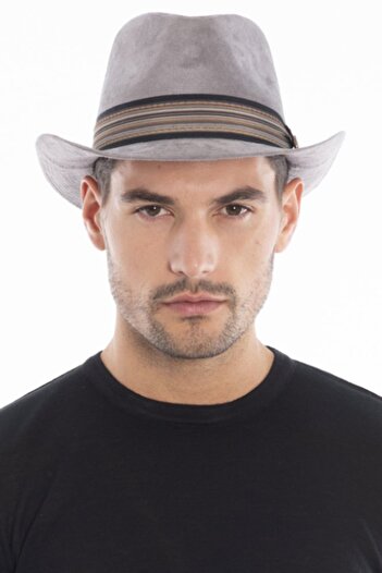 CosmoOutlet Cowboy Model Nubuck Look Panama Trilby Unisex Gray Hat