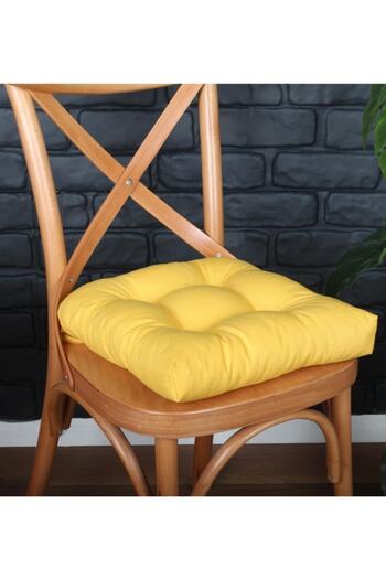 ALTINPAMUK 4-Piece Gold Yellow Pofidik Chair Cushion Special Stitched Lace up 40X40Cm