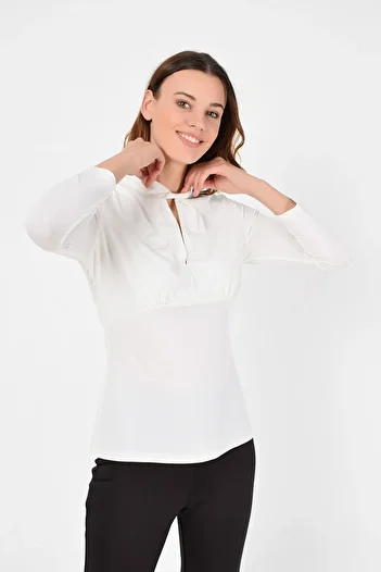 Laranor Γυναικεία μπλούζα με γιακά εκρού Twist Detail 19L6742