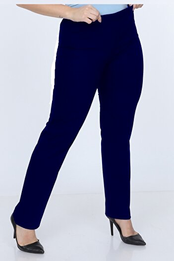 Gül Moda Plus Size Elastic Waist Trousers Navy Blue