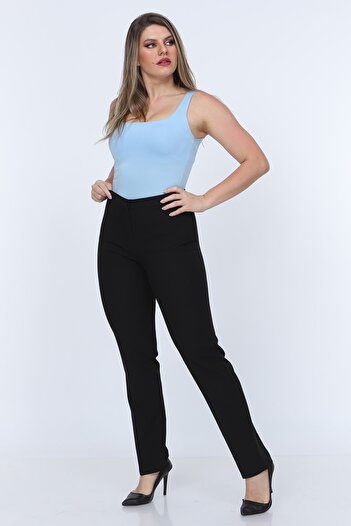 Gül Moda Belted Large Size Lycra Trousers Black