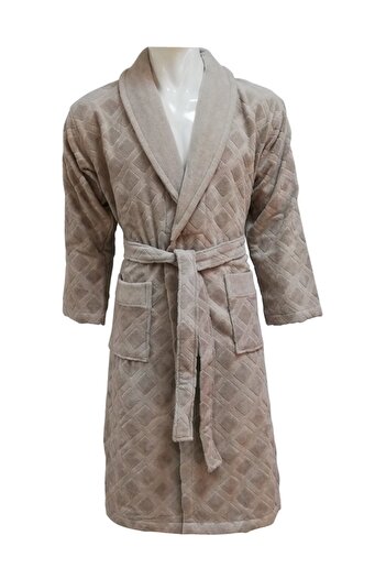 Class Beige Velvet 100% Cotton Jacquard Shawl Men's Bathrobe
